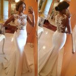 Hot-Sell Long Wedding Gown - White Mermaid Scoop with Appliques