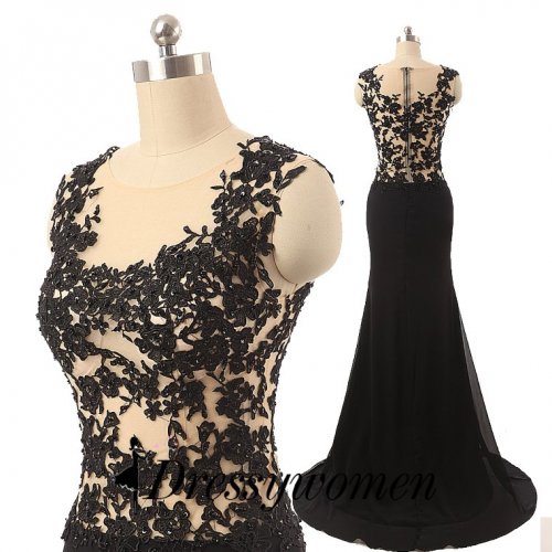 Sexy Long Prom Dress - Black Sheath with Lace Legsplit for Women