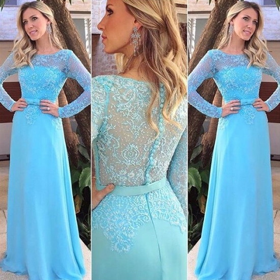 Elegant Long Prom Party Dress - Light Blue Sheath Scoop with Long Sleeves - Click Image to Close