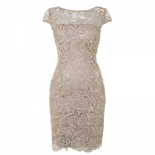 Simple Grey Knee Length Lace Mother of the Bride Dress