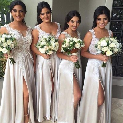 Modern Floor Length Split Side Bridesmaid Dress with appliques