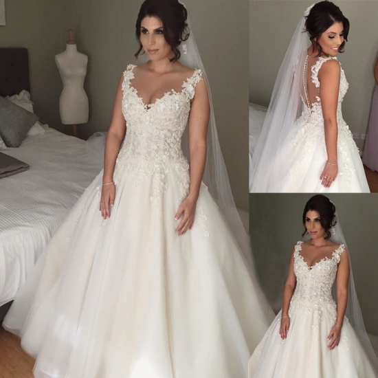 Elegant V-Neck Ball Gown Wedding Dresses with Lace - Click Image to Close
