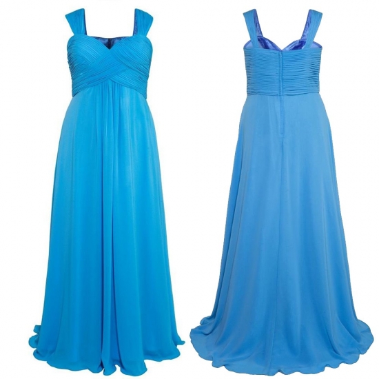 Elegant Straps Floor Length Blue Bridesmaid Dresses Plus Size Gown - Click Image to Close