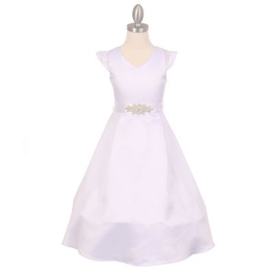 Elegant V-Neck Cap Sleeves Flower Girl Dresses Waist with Rhinestone