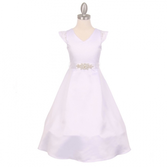 Elegant V-Neck Cap Sleeves Flower Girl Dresses Waist with Rhinestone - Click Image to Close