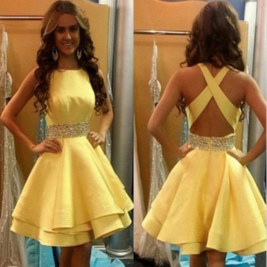 Gorgeous Criss-Cross Straps Sleeveless Homecoming Dresses with Beads - Click Image to Close