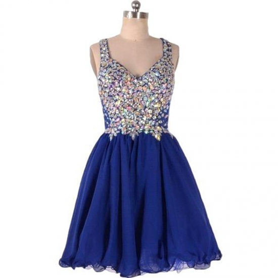 Hot-selling V-neck Short Royal Blue Homecoming Dresses with Rhinestones - Click Image to Close