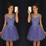 Cheap Bateau Cap Sleeves Short Homecoming Dress with Appliques Under 100