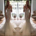 Elegant Sweetheart Court Train Mermaid Wedding Dress with Lace Flowers