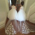 Ball Gown White Flower Girl Dress with Lace Top Court Train