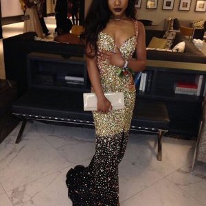 Luxurious Mermaid Long Prom Dress - Deep V-Neck Beading Crystal