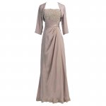 Sheath Strapless Long Champagne Mother of The Bride Dress with Beading Appliques Shawl