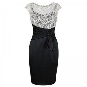 Black Sheath Short Scalloped-Edge Mother of The Bride Dress with Lace Beading