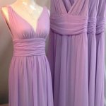 A-Line Deep V-Neck Backless Lilac Chiffon Pleated Bridesmaid Dress