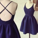 A-Line Spaghetti Straps Dark Blue Criss-Cross Straps Satin Homecoming Dress