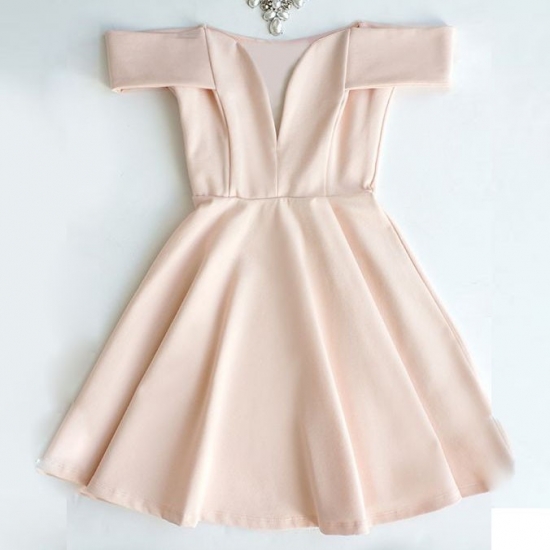 A-Line Off-the-Shoulder Short Pearl Pink Satin Homecoming Cocktail Dress - Click Image to Close