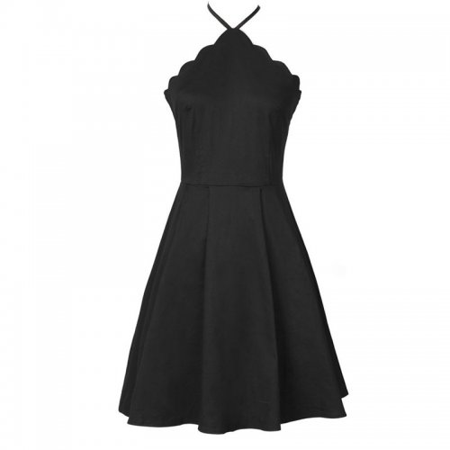 A-Line V-Neck Satin Little Black Dress Criss-Cross Straps