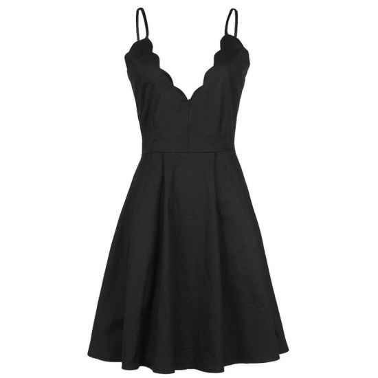A-Line V-Neck Backless Satin Little Black Dress - Click Image to Close