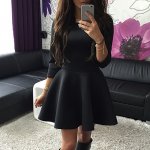 A-Line Jewel 3/4 Sleeves Satin Little Black Dress