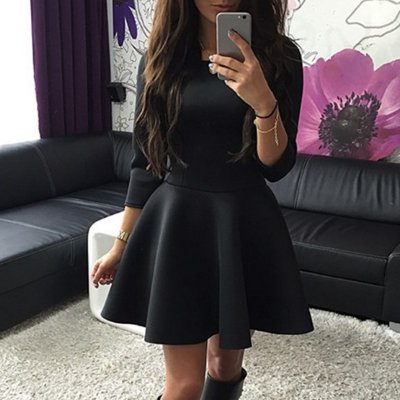 A-Line Jewel 3/4 Sleeves Satin Little Black Dress