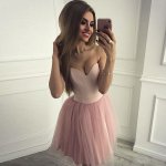 A-Line Sweethert Sleeveless Short Blush Tulle Homecoming Dress