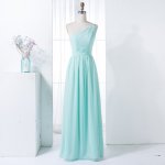 A-Line One-Shoulder Mint Chiffon Bridesmaid Dress with Beading Pleats