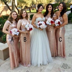 Mermaid Bateau Cap Sleeves Gold Sequined Bridesmaid Dress