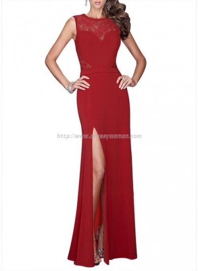 Stunning Sexy Lace and Chiffon Formal Red Evening Dress CHED-90043 with Front-slit - Click Image to Close