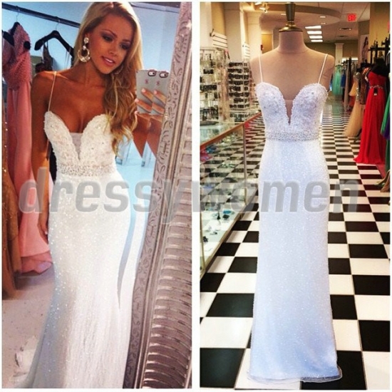 2015 The Best Selling Mermaid Spaghetti Straps Beaded Long Prom Dresses / Evening Dresses SAPD-90060 - Click Image to Close