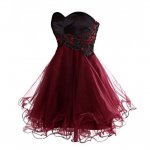 New Arrival Ball Gown Short/Mini burgundy Homecoming Dress with Black Lace