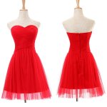 Luxurious A-Line Sweetheart Knee Length Tulle Red Prom Dress With Ruched