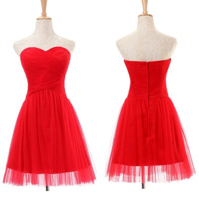 Luxurious A-Line Sweetheart Knee Length Tulle Red Prom Dress With Ruched