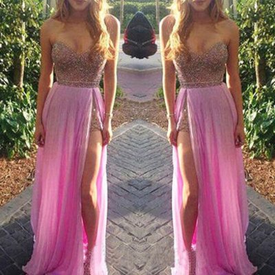Sweetheart Floor Length Satin Bella Thorn Same Style Pink and Gold Long Prom Dress