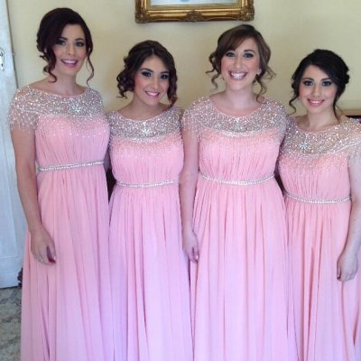 Plus Size Bridesmaid Dress - Pink A-Line Scoop with Beading