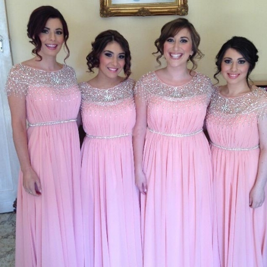 Plus Size Bridesmaid Dress - Pink A-Line Scoop with Beading - Click Image to Close