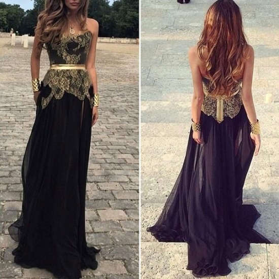 Gorgeous Prom Dress -Black A-Line Sweetheart with Appliques - Click Image to Close