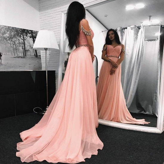 New Arrival Long Prom Dress - Pink Off the Shoulder with Beaded for Women - Click Image to Close