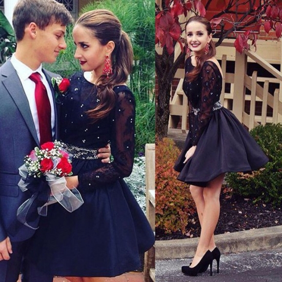 Sexy Short/Mini Homecoming/Prom Dress - Dark Navy Backless with Long Sleeve - Click Image to Close