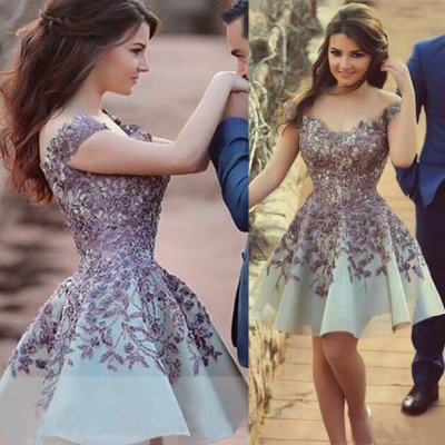 New Arrival Short Prom/Homecoming Dress - Off Shoulder with Purple Embroidery