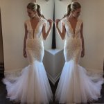 High Quality Cut Low V-Neck Lace Mermaid Wedding Dresses