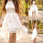 High Quality High Neck Hi-Low Beach Wedding Dresses