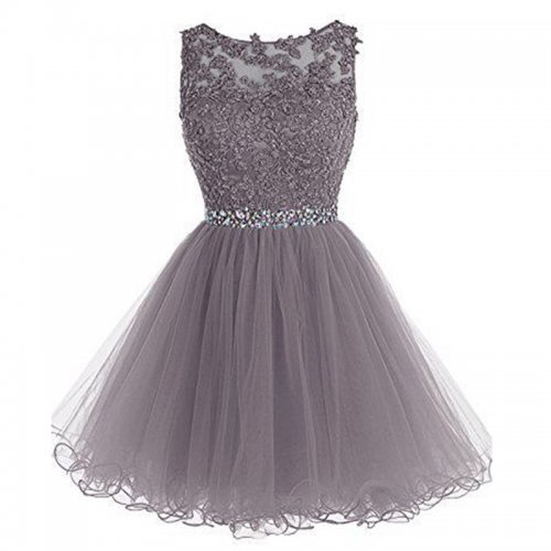 Fabulous Bateau Sleeveless Short Grey Homecoming Dress with Appliques Beading