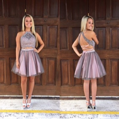 Particular Jewel Sleeveless Short Mauve Homecoming Dress with Beading Lace Open Back