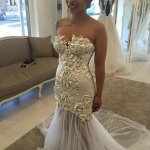 Hot Selling Sweetheart Sheath Court Train Wedding Dress with Gold Appliques
