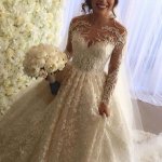 Ball Gown Wedding Dress with Long Sleeves Court Train