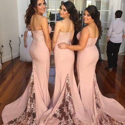 Hot Selling Blush Bridesmaid Dress - Mermaid Spaghetti Straps with Lace