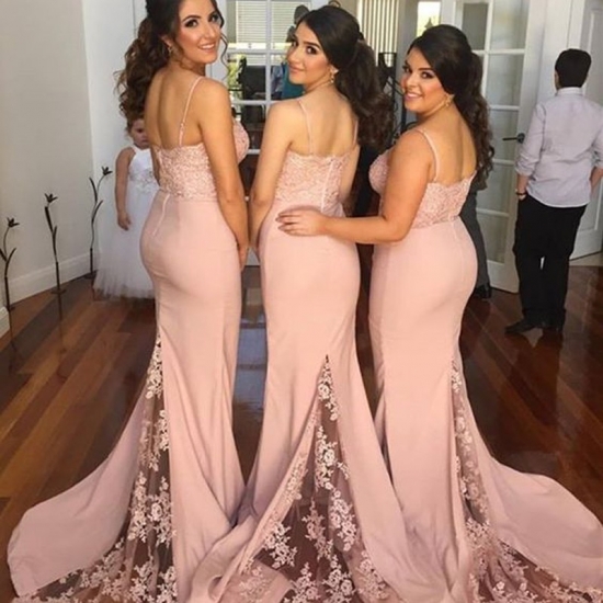 Hot Selling Blush Bridesmaid Dress - Mermaid Spaghetti Straps with Lace - Click Image to Close