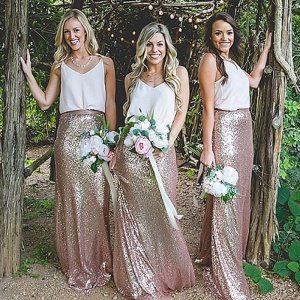 Elegant Blush Sheath Sequined Bridesmaid Dress - V-Neck Sleeveless Sweep Train