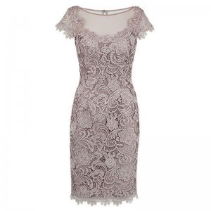 Sheath Bateau Cap Sleeves Grey Lace Short Mother of The Bride Dress