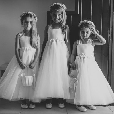 A-Line Square Criss-Cross Straps White Tulle Flower Girl Dress with Lace